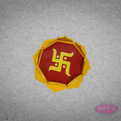 Wooden Lotus Puja Stand with Swastik Symbol – Decorative Spiritual Base for Diyas & Idols