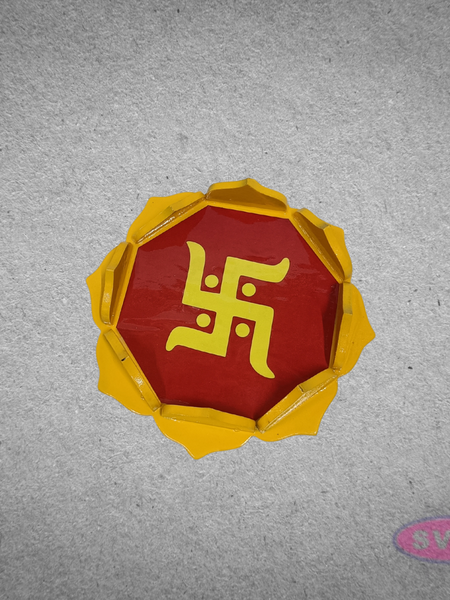 Wooden Lotus Puja Stand with Swastik Symbol – Decorative Spiritual Base for Diyas & Idols