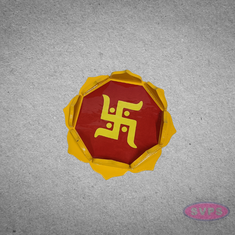 Wooden Lotus Puja Stand with Swastik Symbol – Decorative Spiritual Base for Diyas & Idols