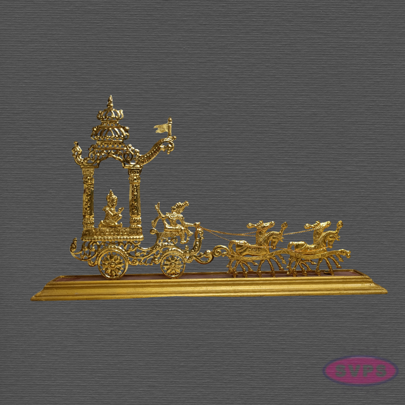Brass Gold Coated Temple Chariot with Horses – Traditional Ther Showpiece