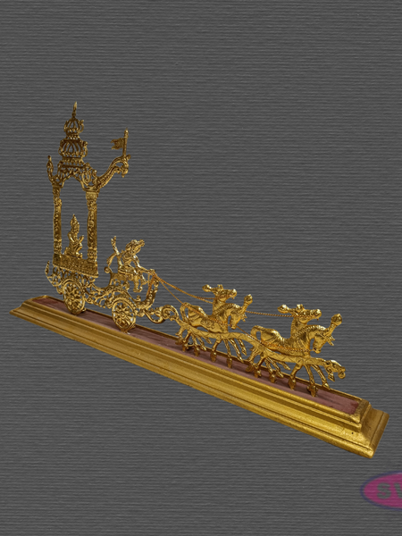 Brass Gold Coated Temple Chariot with Horses – Traditional Ther Showpiece