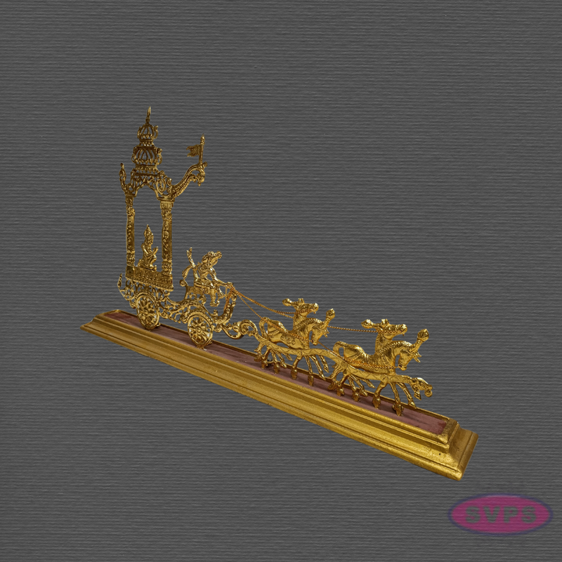 Brass Gold Coated Temple Chariot with Horses – Traditional Ther Showpiece