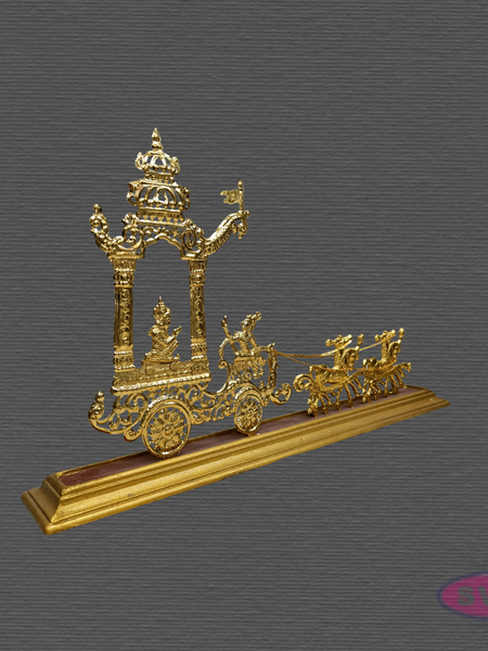 Brass Gold Coated Temple Chariot with Horses – Traditional Ther Showpiece