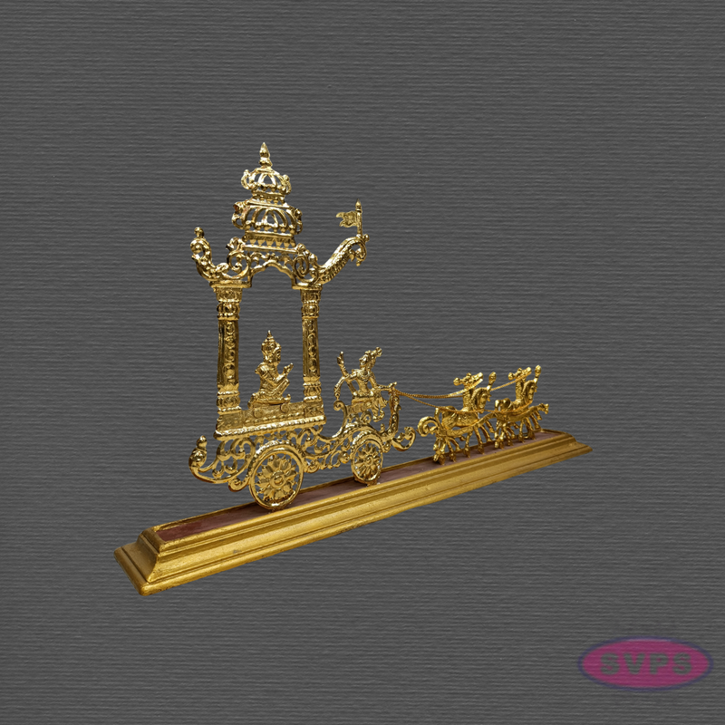 Brass Gold Coated Temple Chariot with Horses – Traditional Ther Showpiece