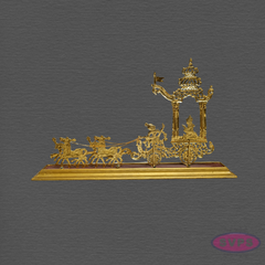 Brass Gold Coated Temple Chariot with Horses – Traditional Ther Showpiece