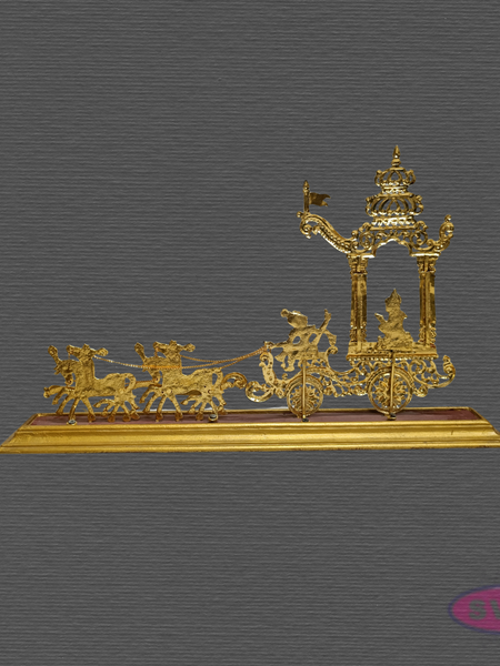 Brass Gold Coated Temple Chariot with Horses – Traditional Ther Showpiece