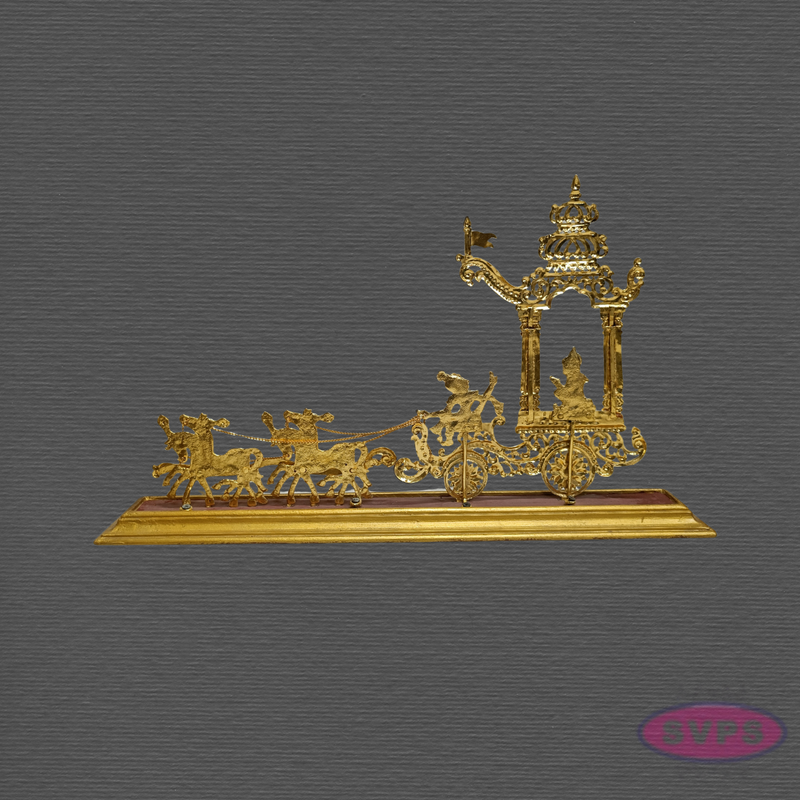 Brass Gold Coated Temple Chariot with Horses – Traditional Ther Showpiece