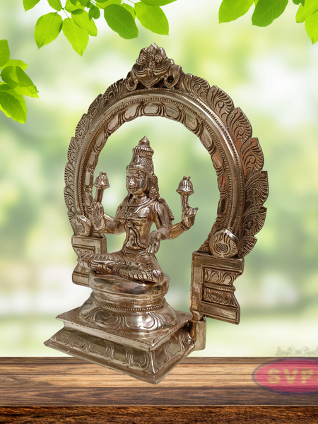10 Inch Panchaloha Mahalakshmi Idol with Prabhavali – Traditional Pooja Statue