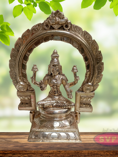 10 Inch Panchaloha Mahalakshmi Idol with Prabhavali – Traditional Pooja Statue