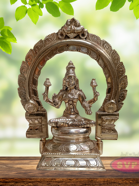 10 Inch Panchaloha Mahalakshmi Idol with Prabhavali – Traditional Pooja Statue