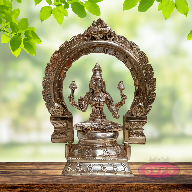 10 Inch Panchaloha Mahalakshmi Idol with Prabhavali – Traditional Pooja Statue
