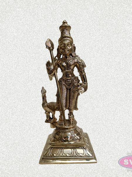 Panchalogham Lord Murugan Idol with Peacock & Vel – 10 Inch
