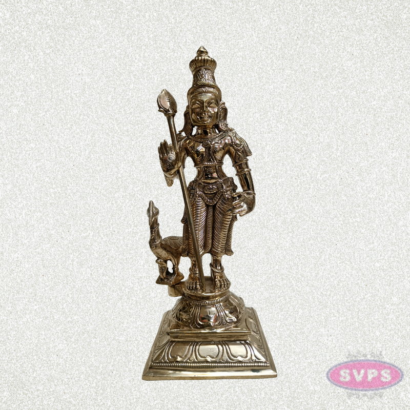 Panchalogham Lord Murugan Idol with Peacock & Vel – 10 Inch