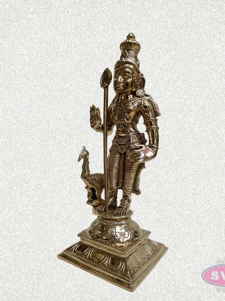 Panchalogham Lord Murugan Idol with Peacock & Vel – 10 Inch