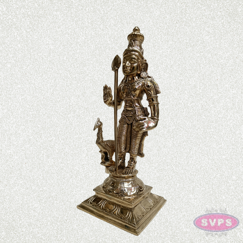 Panchalogham Lord Murugan Idol with Peacock & Vel – 10 Inch