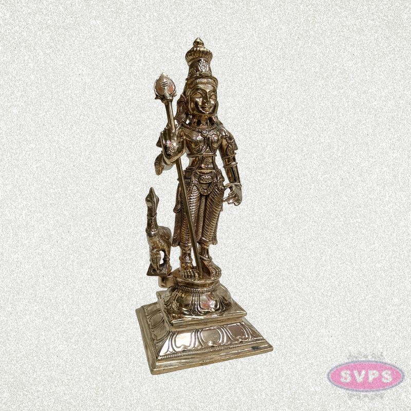 Panchalogham Lord Murugan Idol with Peacock & Vel – 10 Inch