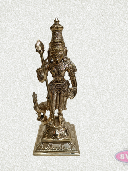 Panchalogham Lord Murugan Idol with Peacock & Vel – 10 Inch