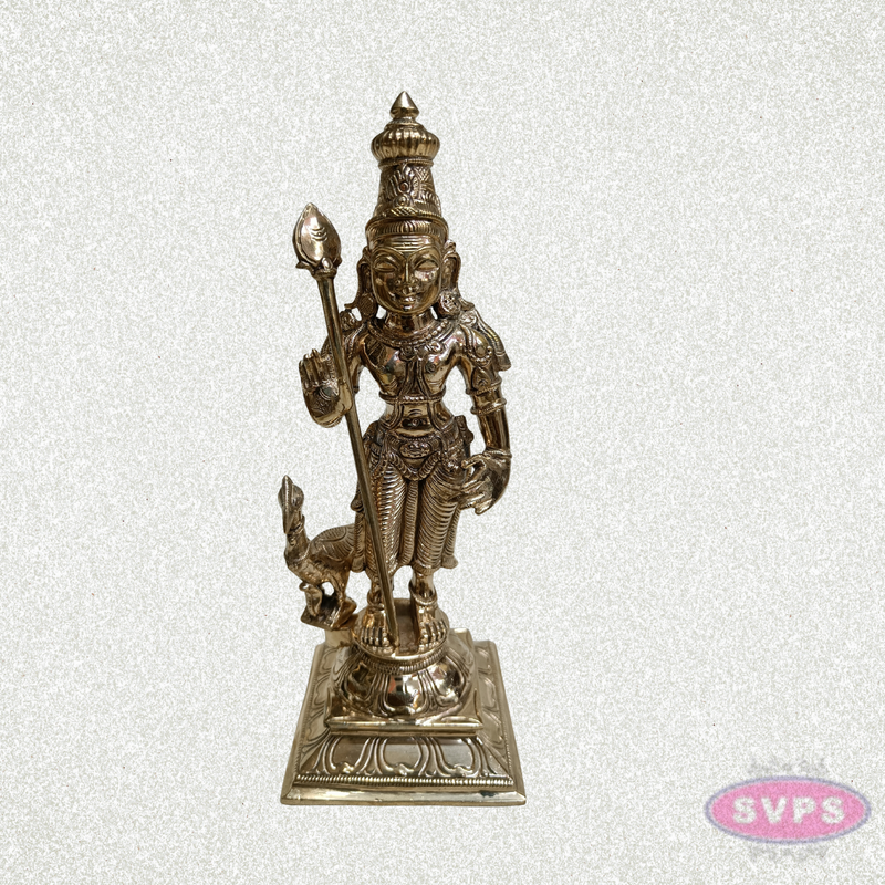 Panchalogham Lord Murugan Idol with Peacock & Vel – 10 Inch