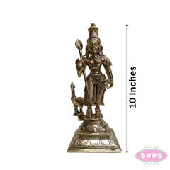 Panchalogham Lord Murugan Idol with Peacock & Vel – 10 Inch