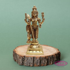 Brass Murugan Swamy Idol with Vel & Mayil Vahanam – 9.5 Inch Pooja Statue