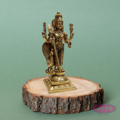 Brass Murugan Swamy Idol with Vel & Mayil Vahanam – 9.5 Inch Pooja Statue