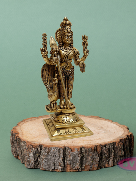 Brass Murugan Swamy Idol with Vel & Mayil Vahanam – 9.5 Inch Pooja Statue