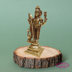 Brass Murugan Swamy Idol with Vel & Mayil Vahanam – 9.5 Inch Pooja Statue