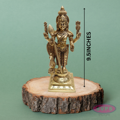 Brass Murugan Swamy Idol with Vel & Mayil Vahanam – 9.5 Inch Pooja Statue
