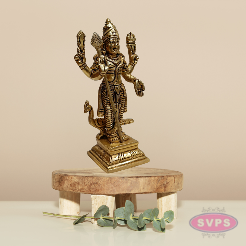 Brass Murugan Swamy Idol with Vel & Mayil Vahanam – 6.5 Inch Pooja Statue