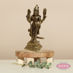 Brass Murugan Swamy Idol with Vel & Mayil Vahanam – 6.5 Inch Pooja Statue