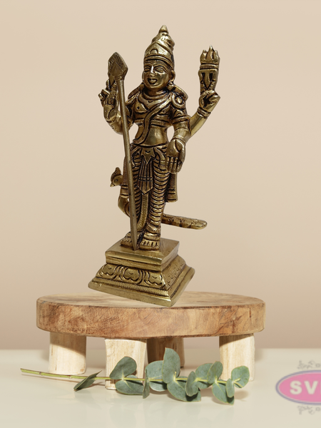 Brass Murugan Swamy Idol with Vel & Mayil Vahanam – 6.5 Inch Pooja Statue