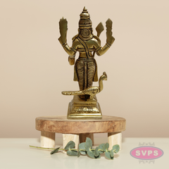 Brass Murugan Swamy Idol with Vel & Mayil Vahanam – 6.5 Inch Pooja Statue
