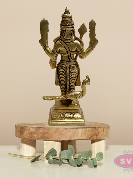 Brass Murugan Swamy Idol with Vel & Mayil Vahanam – 6.5 Inch Pooja Statue