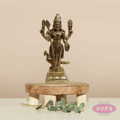 Brass Murugan Swamy Idol with Vel & Mayil Vahanam – 6.5 Inch Pooja Statue