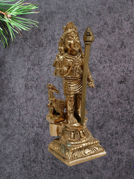 Handmade Panchalogam   Murugar With Peacock / Kumarar Karthikeyar Statue - 4 Inches