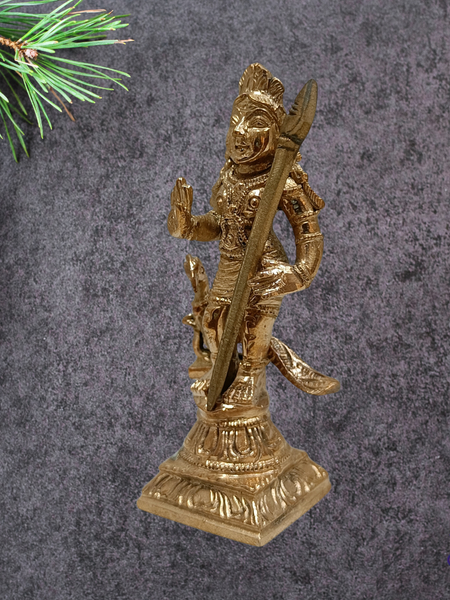 Handmade Panchalogam   Murugar With Peacock / Kumarar Karthikeyar Statue - 4 Inches