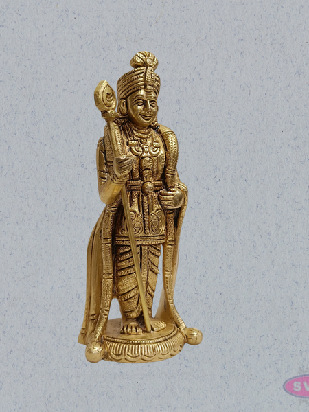 Brass Lord Murugan Standing Idol – 6 Inch with Vel for Home Temple