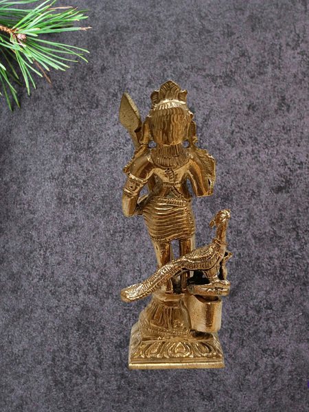 Handmade Panchalogam   Murugar With Peacock / Kumarar Karthikeyar Statue - 4 Inches