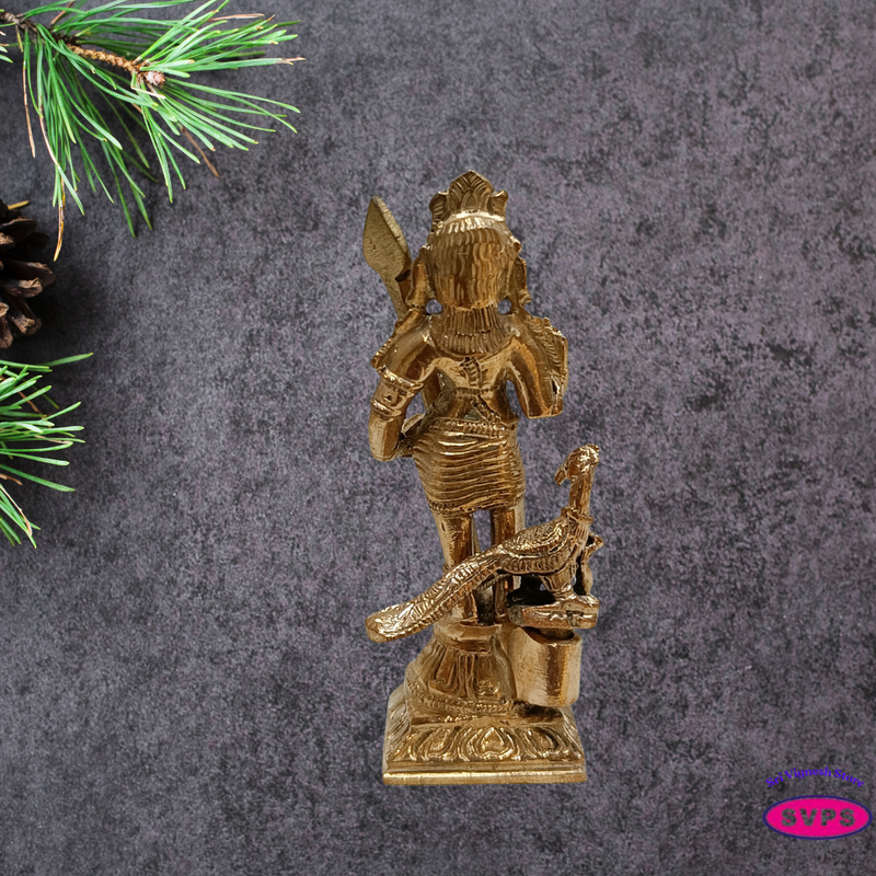 Handmade Panchalogam   Murugar With Peacock / Kumarar Karthikeyar Statue - 4 Inches