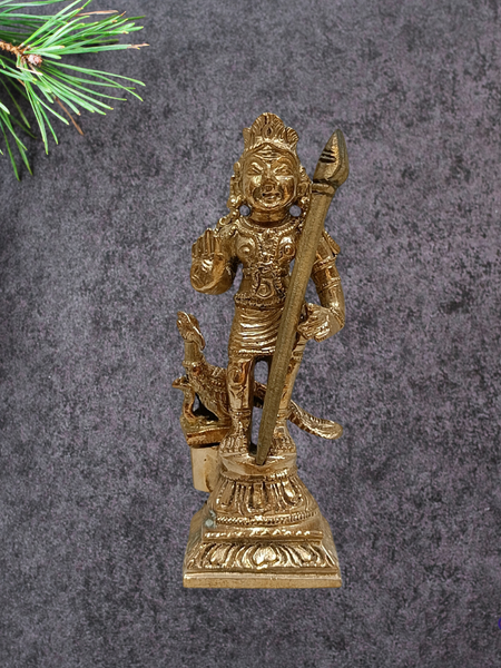Handmade Panchalogam   Murugar With Peacock / Kumarar Karthikeyar Statue - 4 Inches