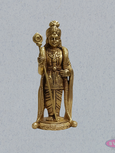 Brass Lord Murugan Standing Idol – 6 Inch with Vel for Home Temple
