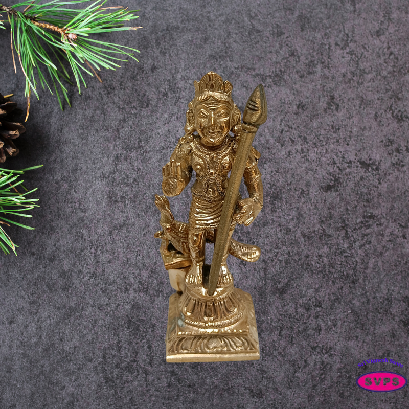 Handmade Panchalogam   Murugar With Peacock / Kumarar Karthikeyar Statue - 4 Inches