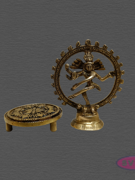 Brass Nataraja Idol with Decorative Brass Chowki & Vibhuti – Pooja Combo Set