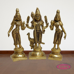 Lord Murugan with Valli Deivanai Brass Idol Set (Standing Kartikeya Statue)