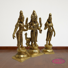 Lord Murugan with Valli Deivanai Brass Idol Set (Standing Kartikeya Statue)