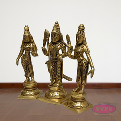 Lord Murugan with Valli Deivanai Brass Idol Set (Standing Kartikeya Statue)