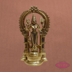 Brass Subramanya Swamy Idol with Peacock & Arch – 12 Inch Murugan Pooja Statue