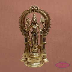 Brass Subramanya Swamy Idol with Peacock & Arch – 12 Inch Murugan Pooja Statue
