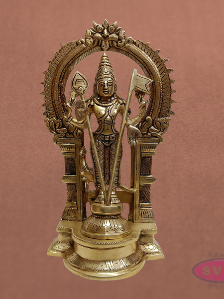 Brass Subramanya Swamy Idol with Peacock & Arch – 12 Inch Murugan Pooja Statue