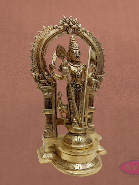 Brass Subramanya Swamy Idol with Peacock & Arch – 12 Inch Murugan Pooja Statue